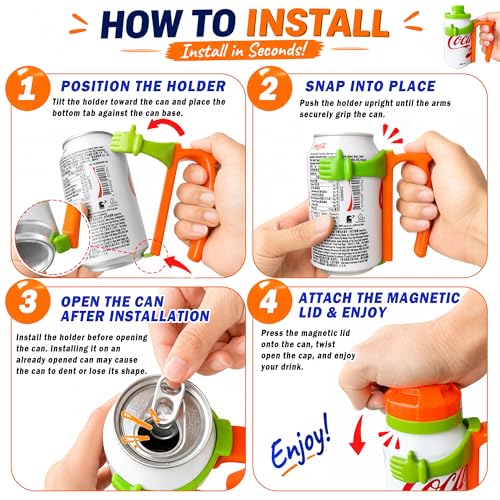 Image of ORIGINAL CREATOR - DIPESI Soda Can Lids and Holders for 12oz Cans - 2 Can Covers + 2 Can Holder with Handle - For Soda, Beer, Pop - Easy to Hold, Leak-Free