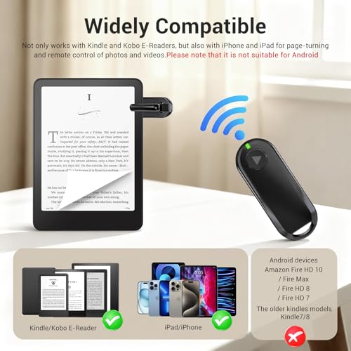 Image of CoBak Remote Page Turner - Page Turning & Camera Remote Shutter for Kobo, E-Readers, iPad & iPhone, Compatible with Kindle Paperwhite - Wireless Control for Reading, Photos & Video