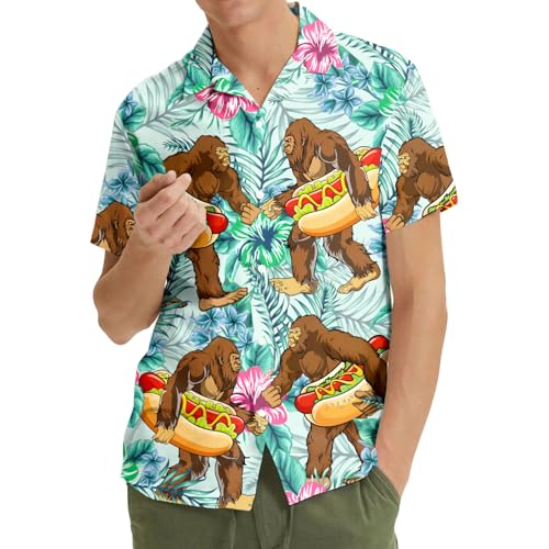 Tropical Bigfoot Hawaiian Shirts for Men Women, Bigfoot Sasquatch Summer Beach Aloha Button Down Short Sleeve4