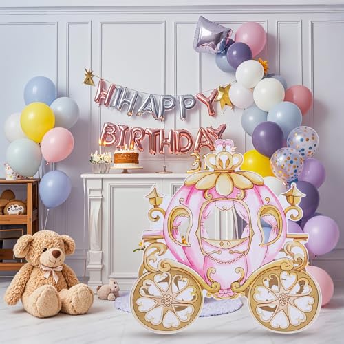47" Carriage Cardboard Princess Castle Photo Booth Props Life Size Cardboard Cutout Standup Castle Photography Background for Princess Birthday Party Decoration (Pink Gold Carriage) by AQQHSAIN - Used condition - Image 6