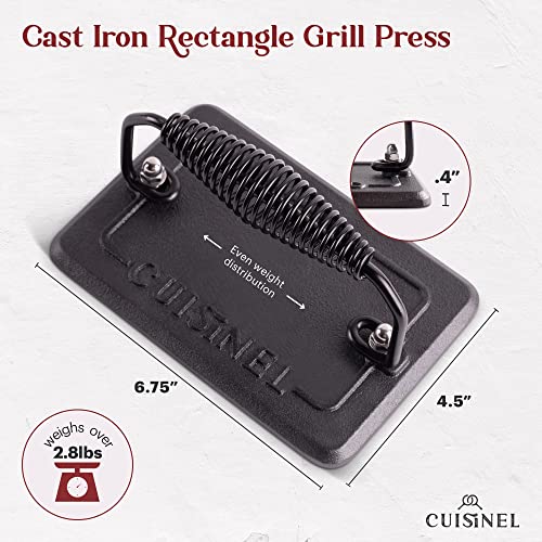 Cuisinel Cast Iron Griddle/Grill + Burger Press + Pan Scrapers - Reversible Pre-Seasoned 20" X 10" Dual Handle Flat Skillet + Griller Pan + Cleaning Accessories - Indoor/Outdoor Stove Burner, Gas Safe - Image 3
