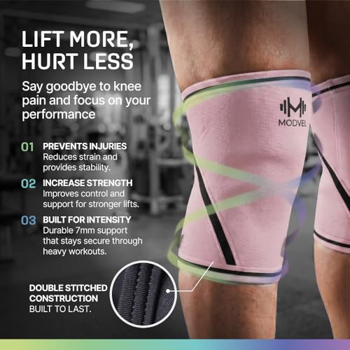 Image of Modvel 7mm Neoprene Knee Sleeves for Men & Women Weightlifting & Powerlifting - Compression Knee Sleeve Support for Squats, Gym, Training - USPA, IPL Approved - Small Peach (Pair)