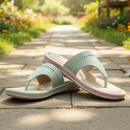 Image of DOCTOR EXTRA SOFT Women's Flat Memory Foam Slippers /Flip-Flops Fashion Stylish Casual Comfortable Diabetic Orthopedic Lightweight Synthetic Slip-On Sandals With Adjustable Strap For Girls D-608