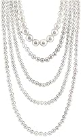 UAIAGM Multi-Strand Layered Pearl Necklace for Women - Chunky Faux White Pearls, Vintage 1920s Flapper Style Long Stacked Strands