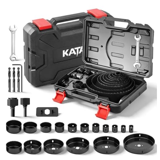 KATA Hole Saw Set 20PCS Hole Saw Kit with 3/4"-6"(19-152mm) 13PCS Saw Blades,2 Mandrels,3 Drill Bits,1 Installation Plate,1 Hex Key,Ideal for Soft Wood,Plywood,Drywall,PVC