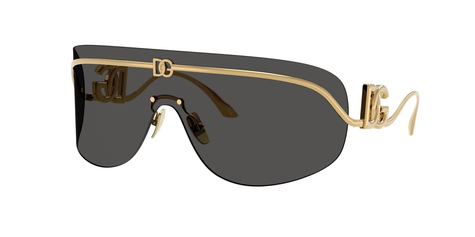 Dolce & Gabbana DG 2320 02/87 Gold Metal Shield Sunglasses Grey Lens