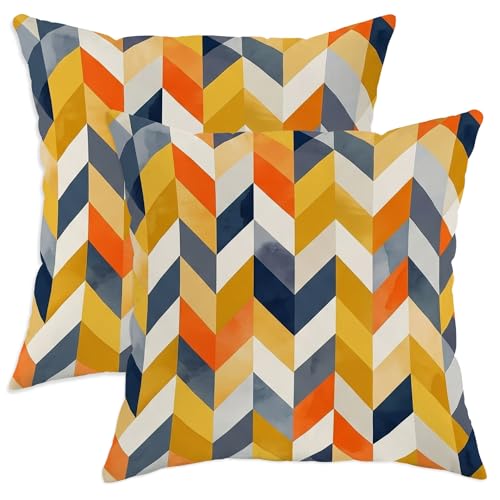 Lot de 2 housses de coussin décoratives modernes et contemporaines en zigzag avec fermeture éclair dissimulée pour salon, lit, bureau, canapé, chaise,...