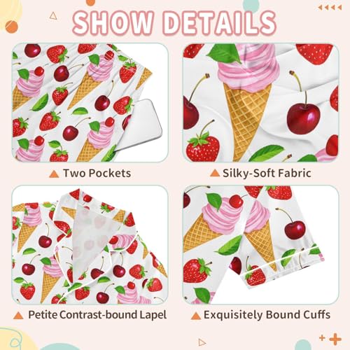 Strawberry Cherry Ice Cone Pajamas Set Summer Button Down Sleepwear Pjs Sets Comfy Loungewear3