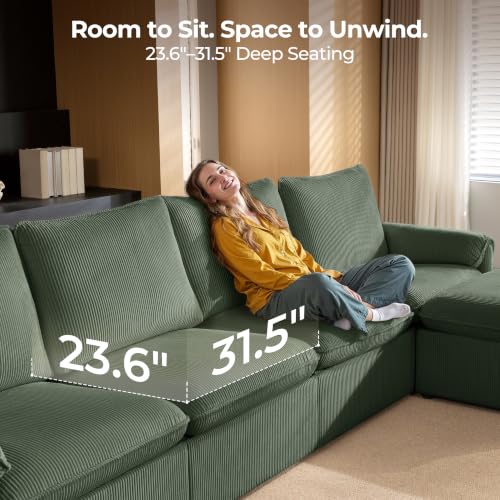 Image of CHIC HOUSE 95 inch Modular Power Reclining Loveseat Sofa with Console, Green
