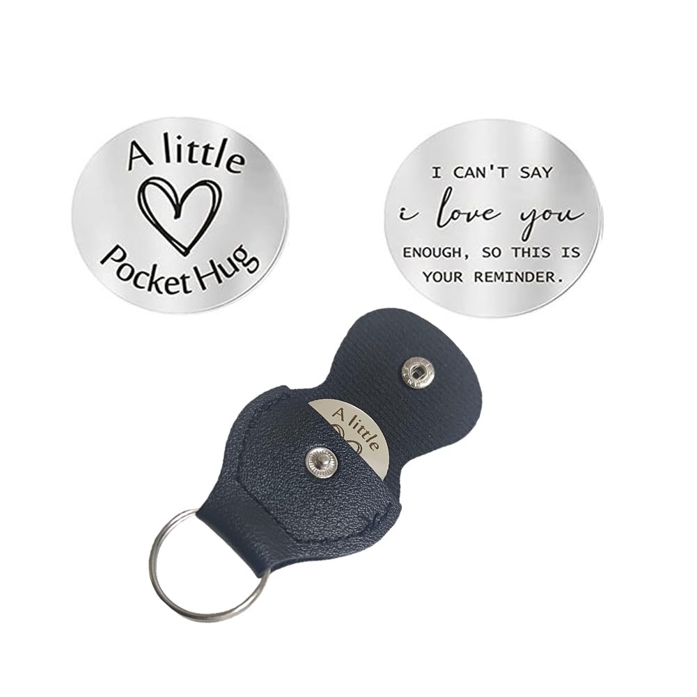 RFTWXHPNPocket Hug Token Keychain Long Distance Relationship Hug Tokens Keepsake Stainless Steel Double Sided Pocket Token