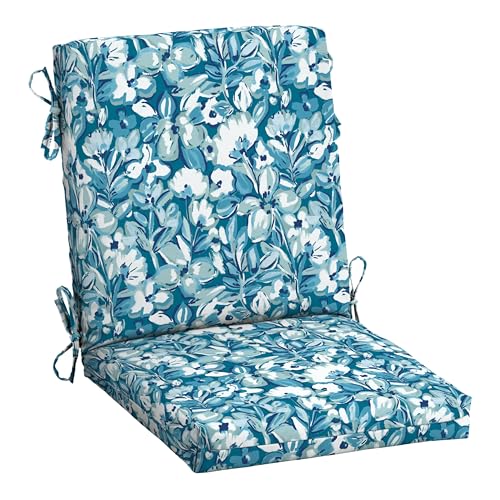 Image of Arden Outdoor Midback Chair Cushion, 18 x 16.5, Rain-Proof, Fade Resistant Aqua Blue Fusion Floral