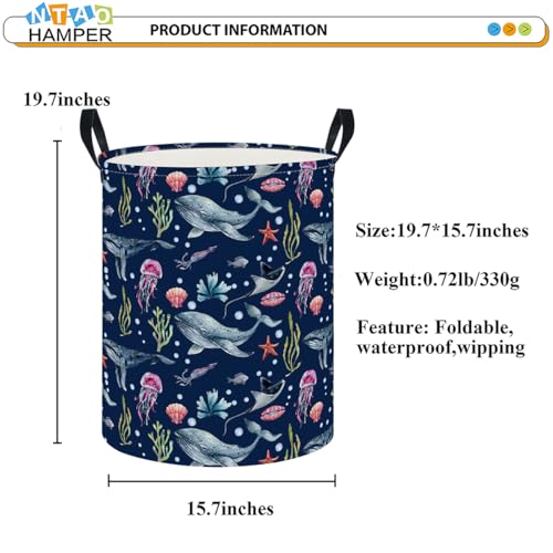 Image of NTAOHAMPER Laundry Hamper, Laundry Basket, Nursery Hamper, Waterproof Storage Bin, Clothes Organizer Basket, Room Decor(Watercolor Ocean)