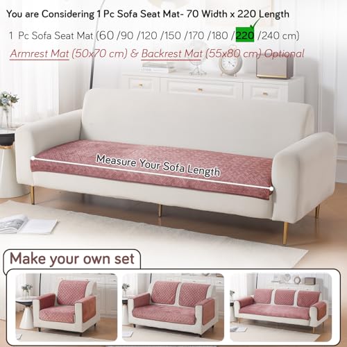 Image of HOKIPO Premium Velvety Quilted Anti-Slip Sofa Cover Mats for L-Shape & 1 /2 /3 Seater Sofa | Make Your Own Sofa Cover Set, 'Softline Quilted Series' 70(W) x 220(L) cm | Dusty Rosepink (AR-6319-PNK)