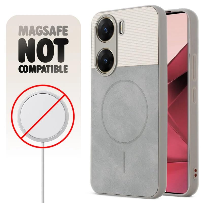 Image of Bintage case Dual-Leather Macc-Safe Design Phone Case| Soft Touch Finish | Full Camera Protectection Back Cover Compatible for Vivo V2303 / Vivo V29e 5G - White & Matelic Grey
