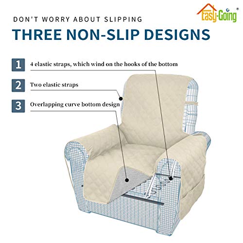 Image of Easy-Going Sofa Slipcover Waterproof Oversized Recliner Chair Cover Non-Slip Fabric Couch Cover for Living Room Washable Furniture Protector for Pets Kids Children Dog Cat (Oversized Recliner, Ivory)