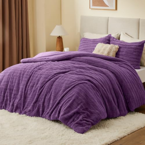 Image of BEDELITE Faux Fur Queen Comforter Set, Fluffy Bed Set, Purple | Super Soft & Warm, Luxury Fuzzy Cozy Comforter for Winter, Heavy Plush Bed set, with 2 Pillowcases