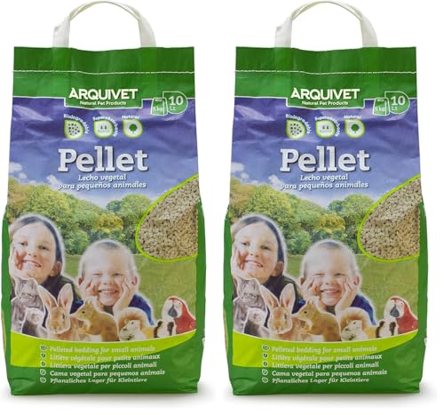 Arquivet Pellet - Lecho higiénico Natural, Vegetal, orgánico para Gatos y pequeños mamíferos roedores, 10 L (Paquete de 2)