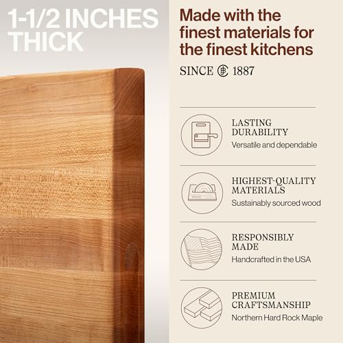 Image of John Boos R-Board Series Rectangular Wooden Maple Cutting Board 24 inchx18 inch - 1.5 inch Thick, 18-lb Reversible Butcher Block with Edge-Grain & Finger Grips - Made in the USA | - 1.5 inch Thick, 18-lb Reversible Butcher Block with Edge-Grain & Finger Grips - Made in the USA
