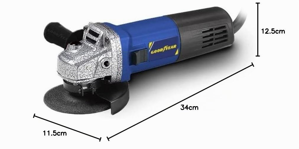 Goodyear - Amoladora Angular 750W, 115mm, 11.000 rpm – Radial con Protección Antirearranque, Electrónica Constante, Mango 3 Posiciones y Disco Incluido