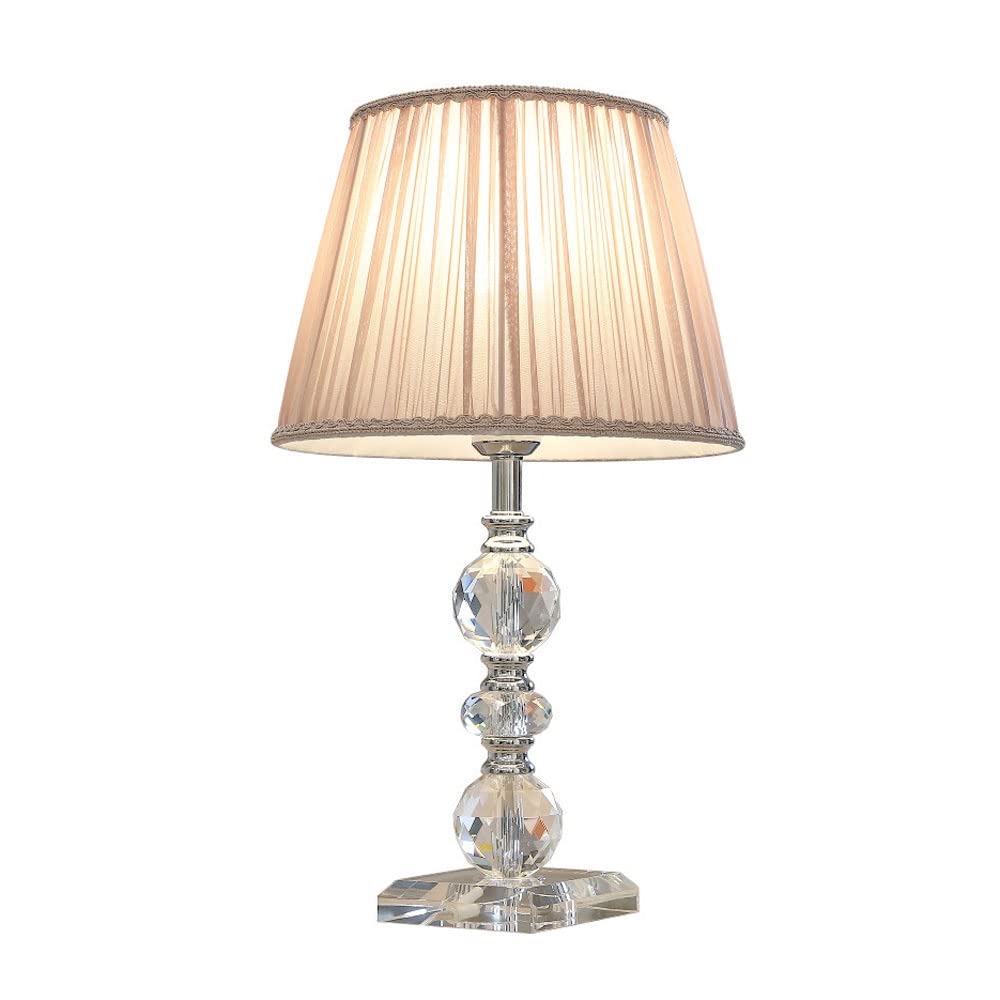 WLBHWL 20" Crystal Table Lamp Contemporary Bedside Desk Nightstand Lamp Pleated Fabric Shade For Bedroom Living Room Office College Bookcase E26 Base
