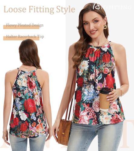 Image of Women Halter Tank Top with Built in Bra Flowy Sleevless Padded Camisole Loose Fit Summer Shirt Top S-3XL