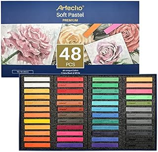 Artecho Soft Pastel Set of 48, Including 4 Fluorescent colors Premium Square Chalk for Drawing, Blending, Layering, Shading, Art Supplies for Kids, Beginners, Students, Experienced Artists