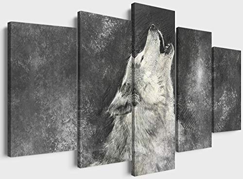 Youhong 5 Piece Modern Wolf Poster Animal Wall Art Grey Wolf Wall Art Animal Canvas Wall Art Wolf Painting Animal Poster For Bedroom Living Room Decor Ready To Hang (60''W X 32''H) #TOP16