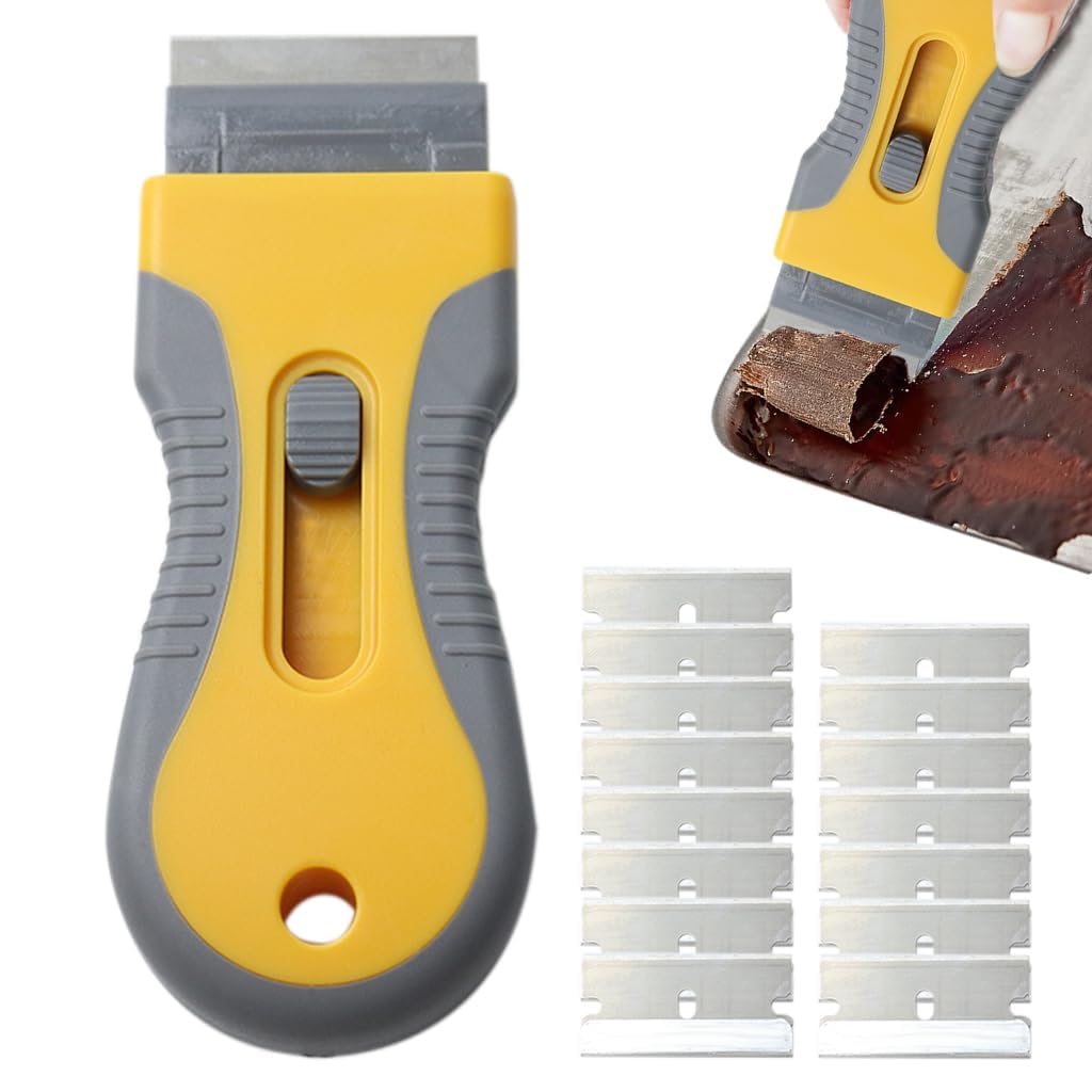 ZUMIE Retractable Metal Scraper With 15Pcs Blades | Steel Blades For Removing Labels | Multi-Surface Glass Stove Top Scraper For Paint, Window, Old Label, Decal Sticker, Ceramic Cooktops, Ovens