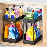 SavvyStor 2 Pack Under Sink Storage - Kitchen Storage & Organisation, 2 Tier Under Sink Bathroom Cabinet, Under Sink Storage Bathroom, Under Sink Organiser for Kitchen Storage, 2 Size1L+1M