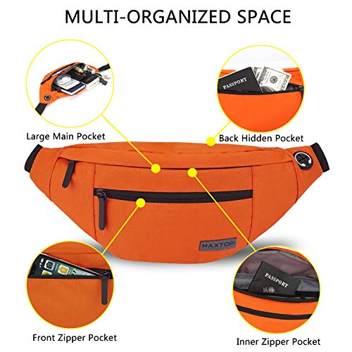 MAXTOP Bauchtasche Gürteltasche für Damen und Herren Hüfttasche Outdoor Groß Handytasche Sport Wasserdicht Laufgürtel Umhängetasche Geldgürtel für Camping Wandern Fitness Fahrrad Geschenke Orange-l