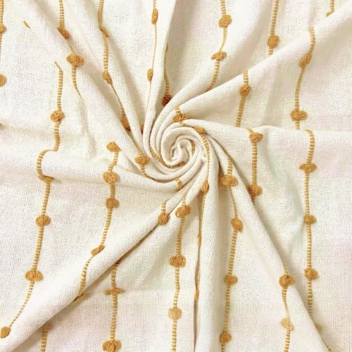 Image of SAJAVAT HOME Hand Knitted Cotton Sofa Throw Blanket | Beige & Yellow Elegant All-Season Throw for Couch & Bed | Soft Lightweight Knit with Tassel Finish | 80x52 Inches (204x132 cm)