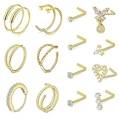16Pcs Golden color nose rings
