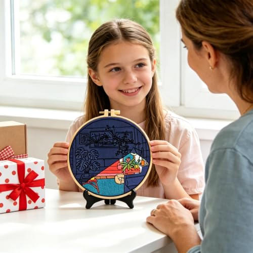 Image of Crafmanoe Plants Embroidery Kits for Beginners Adults, Home Hand Embroidery Starter Kit, Stamped Cross Stitch Kits Needlepoint Kits for Beginners Adult, Embroidery Hoop, Thread, Fabric, Video Tutorial