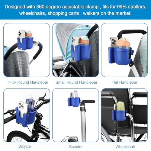 Image of Accmor Stroller Cup Holder with Phone Holder, Bike Cup Holder, Universal Cup Holder for Uppababy Nuna Doona Strollers, 2-in-1 Cup Holder for Walker, Wheelchair, Scooter