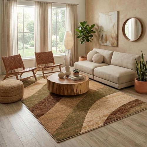 Well Woven Good Vibes Cecilia Multi Color Brown 7'10' x 9'10' Modern Area Rug for Living & Dining Room - Stain-Resistant, Hand-Carved, 3D Abstract Design