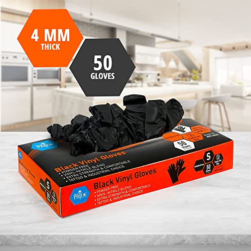 MED PRIDE Extra Strength Vinyl Disposable Gloves, Small 50 Pack - Black Ambidextrous Powder & Latex-Free Surgical Gloves For Tattoo Artists, Cleaners, Food Prep, Home & Industrial Use