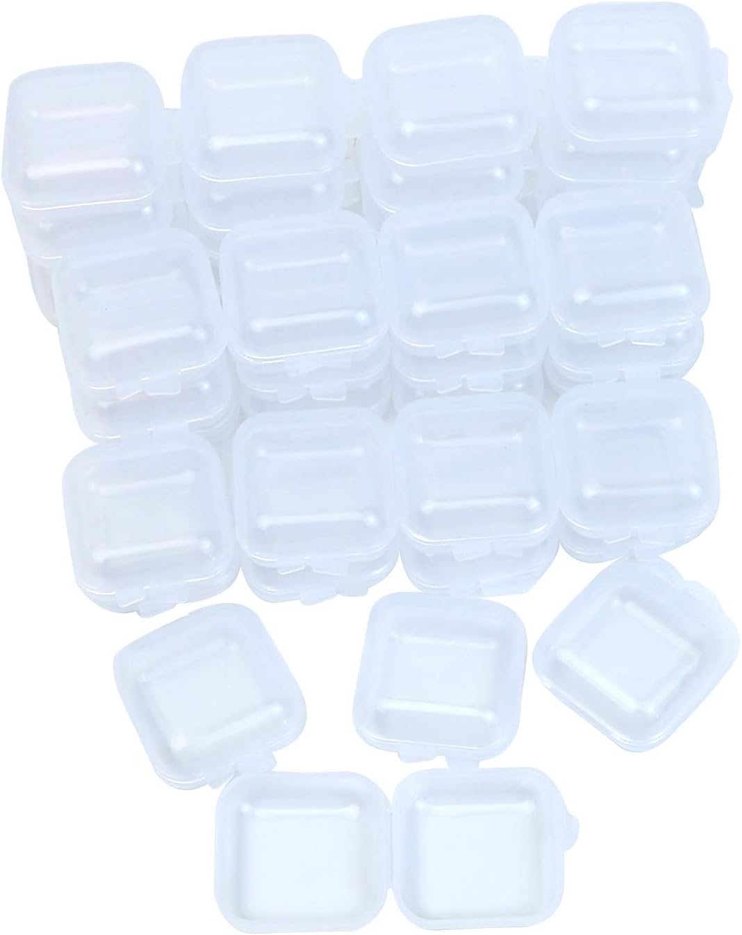 AUEAR, 40 Pack Mini Square Storage Containers Box with Hinged Lid Clear Earplugs Storage Box Plastic Storage Box for Tiny Bead Jewelry