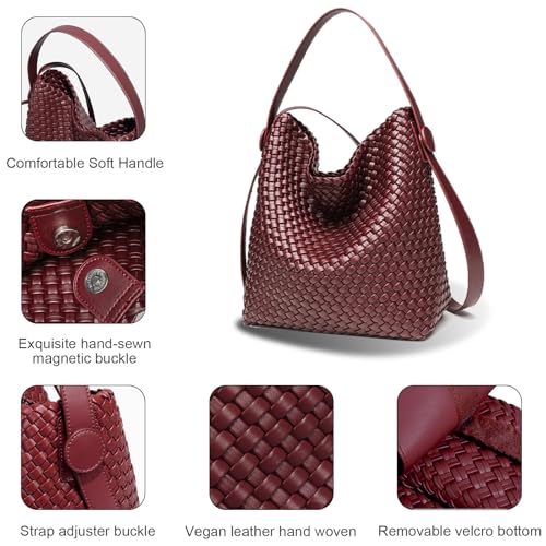 Image of Large Woven Tote Bag Vegan Leather Shoulder Bag for Women Fashion Travel Shopper Bag Top Handle Handbag and Purse