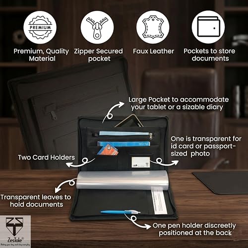Image of ZesTale Professional Leatherette Material 2 Ring File Folders, Conference Folder| Certificate Document Folder | Certificates Folder | Leather folders for documents | Folders with 15 Leafs(200 Micron)