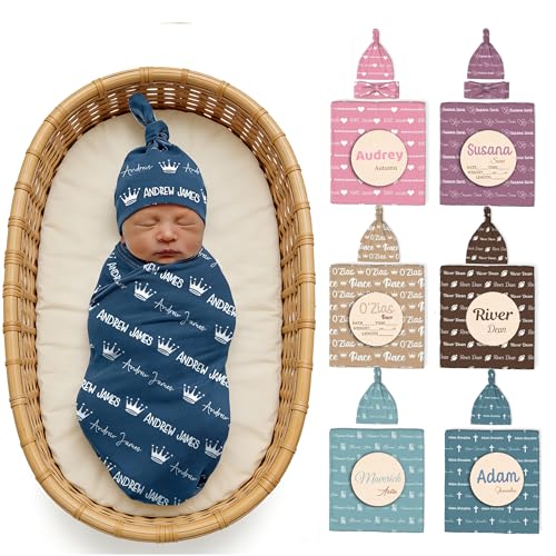 Image of Personalized Baby Blanket, Custom Swaddle Blanket for Newborns with Name, Customized Baby Blanket for Boys and Girls, Ideal Personalized Baby Gifts for Newborns and Baby Showers (Name with Icons)