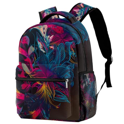 Sac à dos scolaire fleur violet imperméable 29.4x20x40cm pour fille et garçon