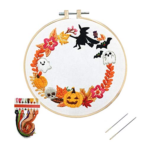 Nuberlic Embroidery Kits, Cross Stitch Kit For Beginners Adults Diy Halloween Pumpkin Wreath Crafts Embroidery Kit #TOP12