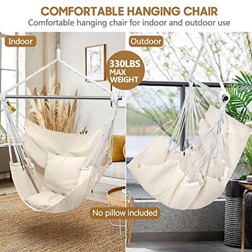 Gocvo Hammock Chair Hanging Rope Swing - Hanging Chair For Bedroom, Patio, Indoor, Outdoor, Hammock Swing Sturdy Steel Spreader Bar With Anti-Slip Rings(Cushions And Pillows Not Include,Beige) #TOP1