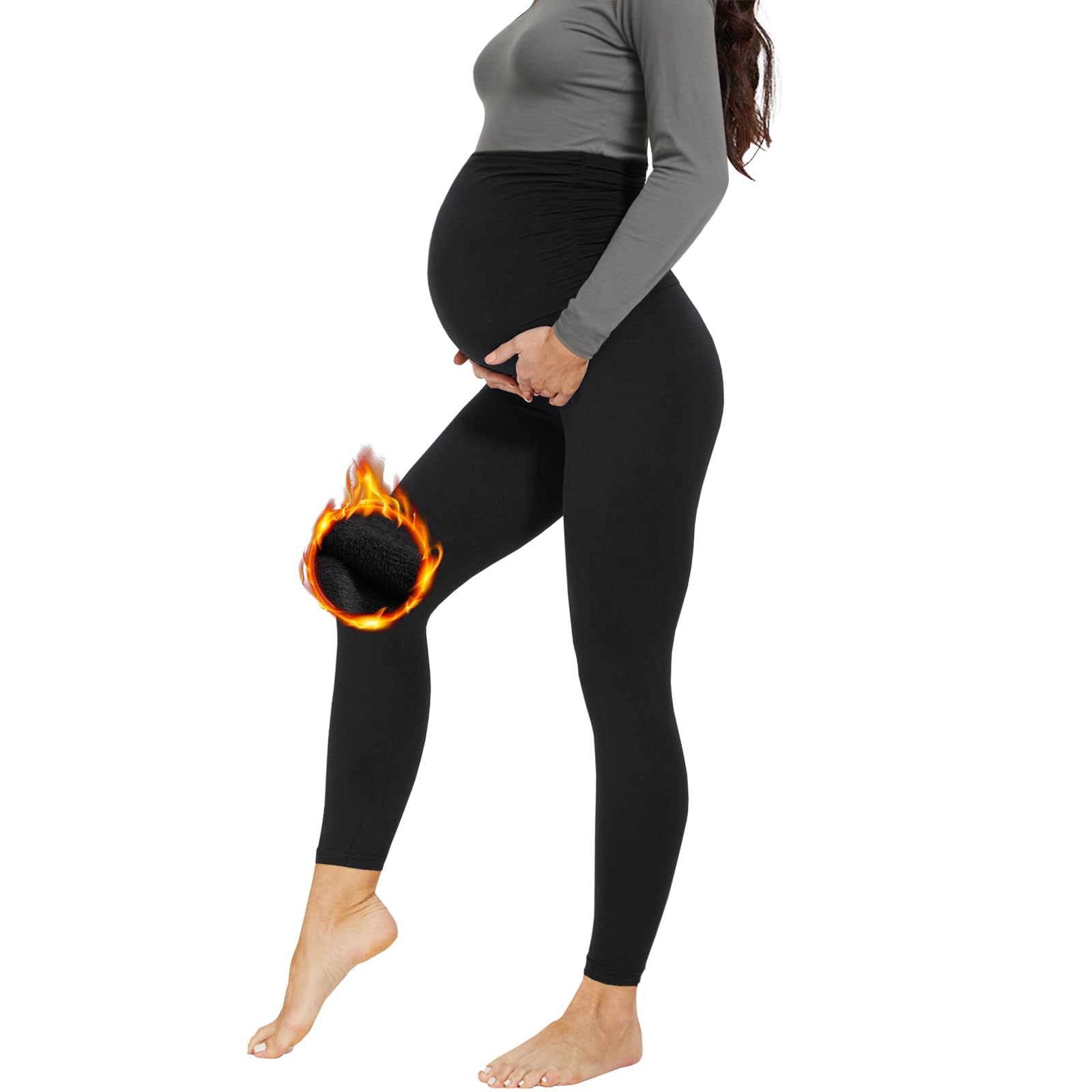 AMIYOYO Damen Umstandsleggings High Waist Schwangerschaftsleggings Blickdicht Umstandshose Freizeithose Stretch Umstandsmode für Schwangere Lang