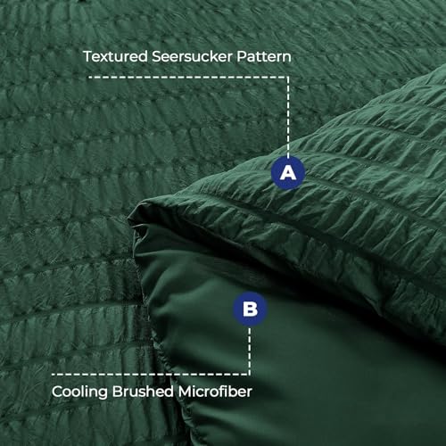 Image of HYMOKEGE Emerald Green King Size Comforter Set Seersucker 7 Pieces, All Season Luxury Bed in a Bag for Bedroom, Bedding Set with Comforter, Sheets, Pillowcases & Shams