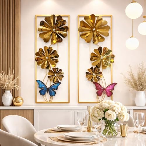 Image of Home And Crafts Iron Handcrafted Set Of 2 Leaf Metal Wall Art Multicolor Large Abstract Frame Decor Showpiece Perfect for Living Room Bedroom Kitchen Office (Size 12x34 Inch)