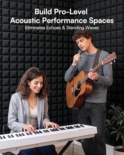 Image of SODOCT 24 Pack Self-Adhesive Acoustic Foam Panels, 12 x 12 x 2 Inches Mushroom Shape, Sound Proofing Wall Panels, High Density Sound Absorbing Foam for Studio, Home Office, Recording (Black)