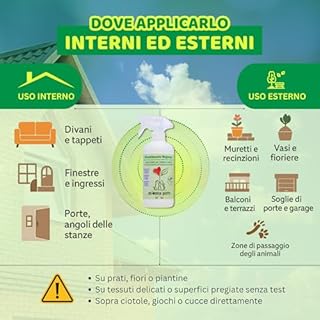 M' MA PETS Repellente Disabituante per Cani e Gatti 100% Naturale, Made in Italy - Spray Anti Urina Uso Interno ed Esterno – Formula Green a Base Vegetale Senza Alcool - 500ml