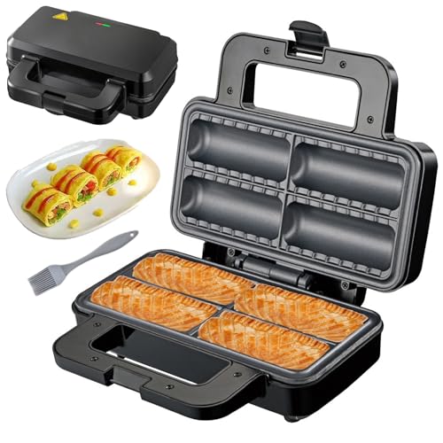Máquina para hacer rollos de salchichas, máquina comercial de rollos de huevos con placas con revestimiento antiadherente, fácil de limpiar, ideal para salchichas, perros calientes y desayuno