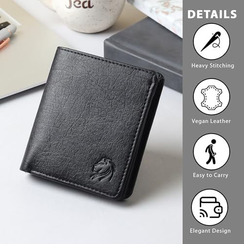 Image of VEMILIO Mens Wallet Belt Combo | Vegan Leather Bi-Fold Wallet with Coin Pocket & Reversible Belt | Gift Combo Set for Men & Boys (Black)